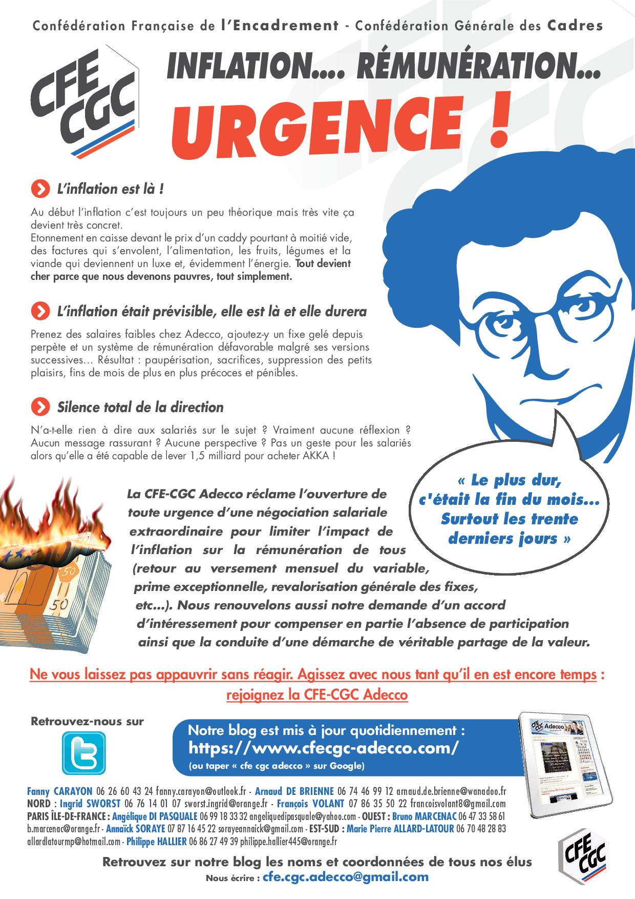 Notre dernier tract Il y a urgence à revaloriser les salaires ! CFE